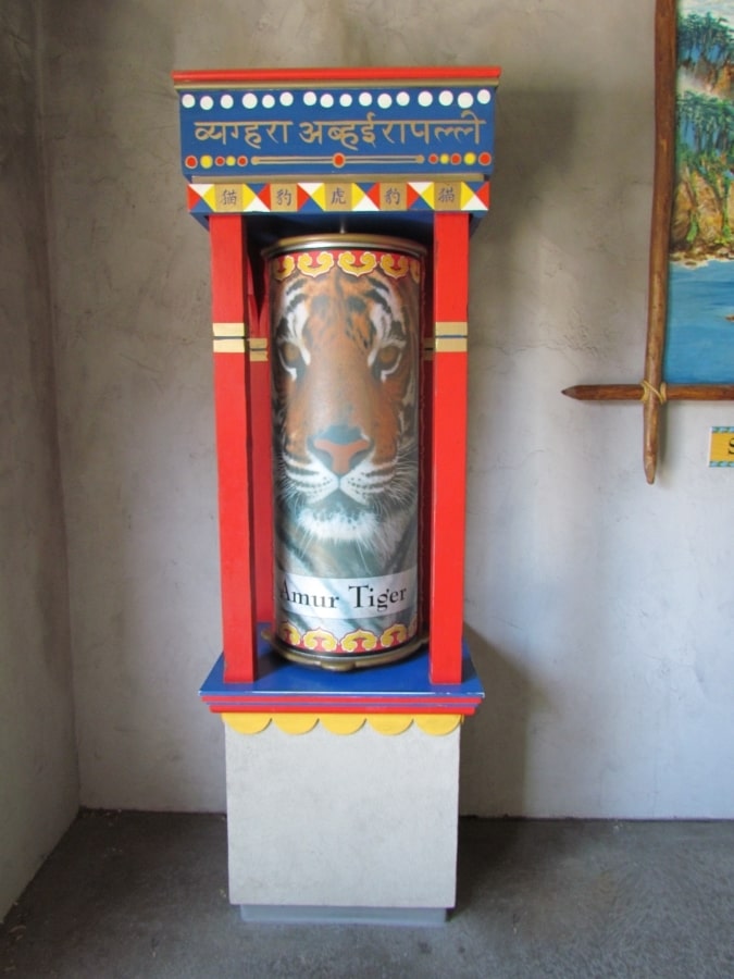 A cylidrical display of an Amur tiger is used as decoration at the Hogle Zoo in Salt Lake City, Utah.