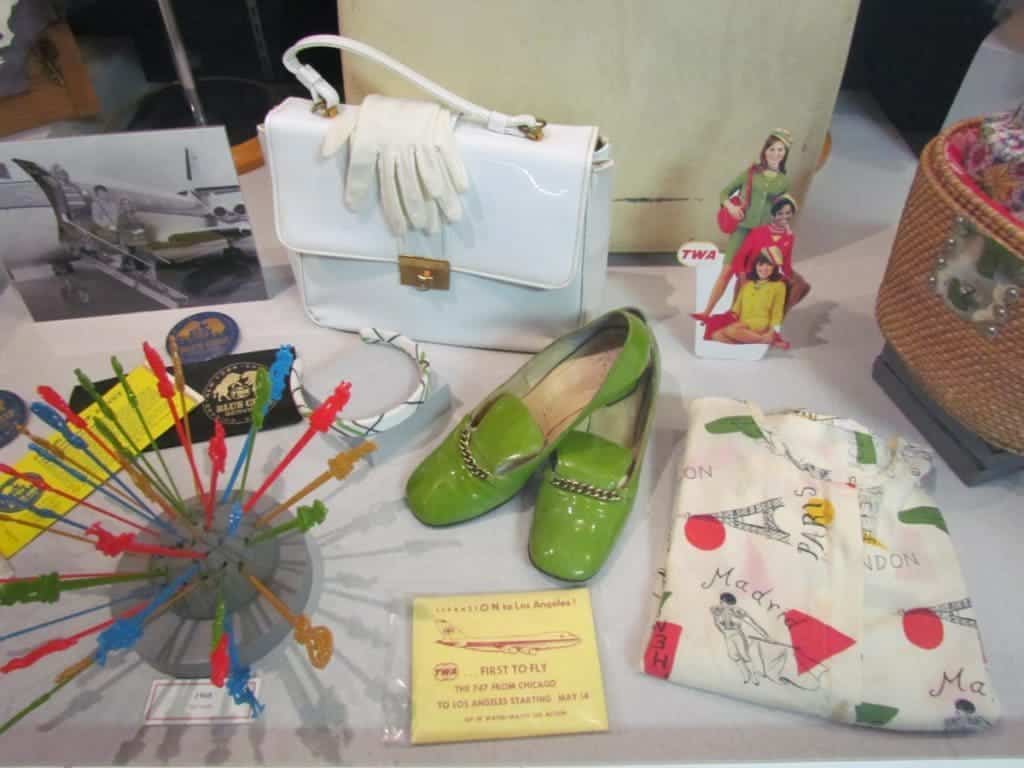 A display highlights the items that would have been used on flights in the 1960's.
