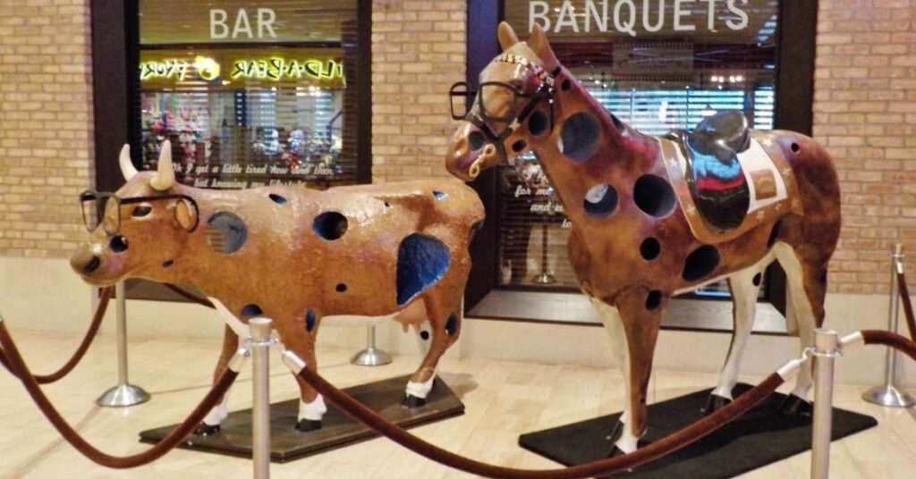 Cow and horse statues.