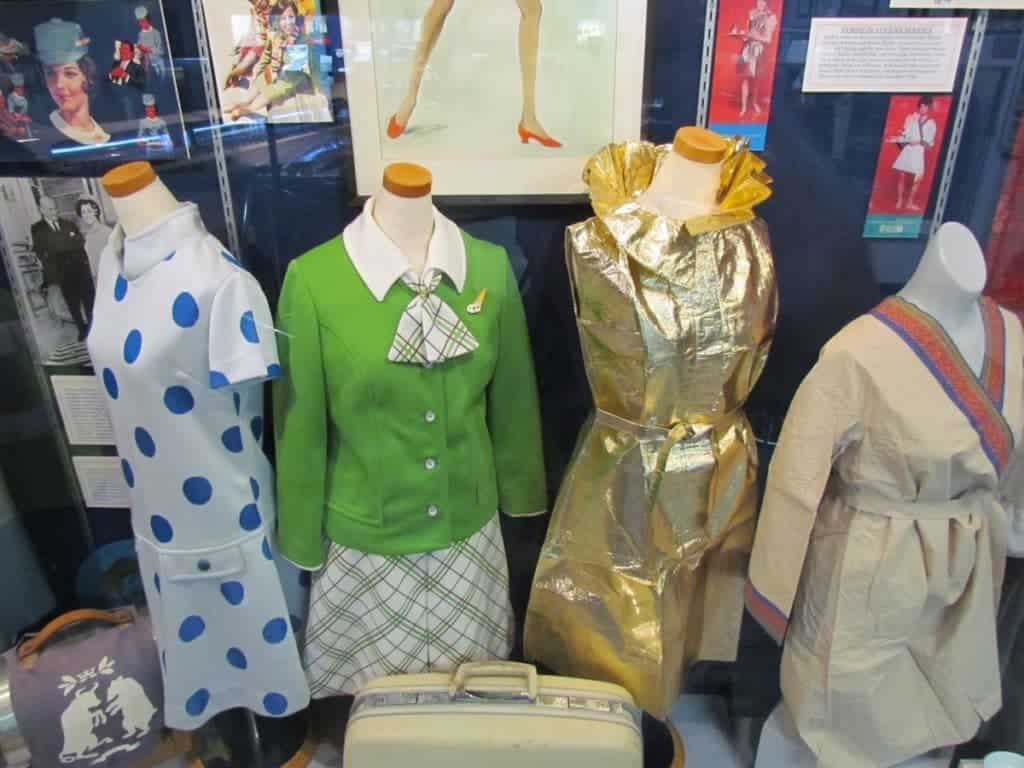 An assortment of flight attendant uniforms.