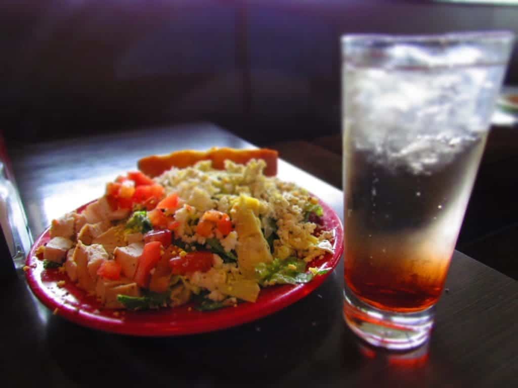 Salad and a refreshing drink.