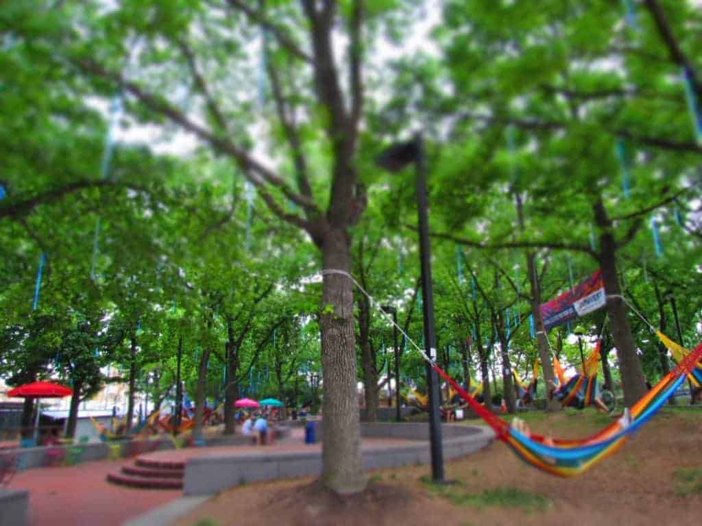 Spruce Harbor Park - urban park - pop up park - Philadelphia - hammocks - waterfront - Delaware River