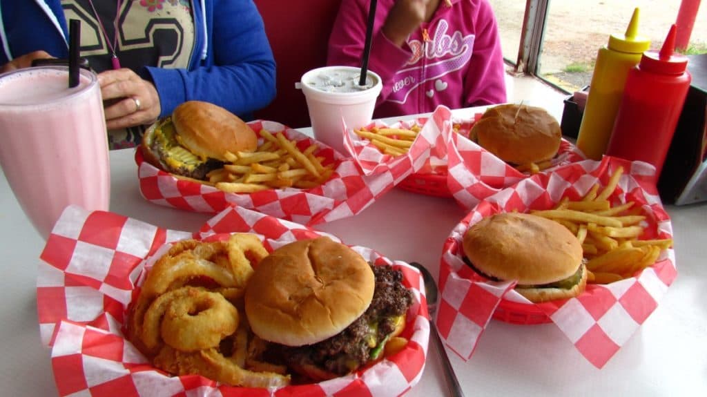 Table full of food at Bobo's Drive In.