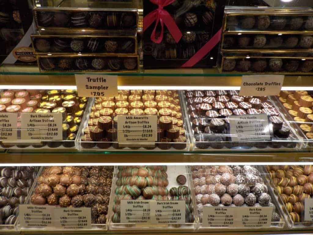A display case filled with truffles.