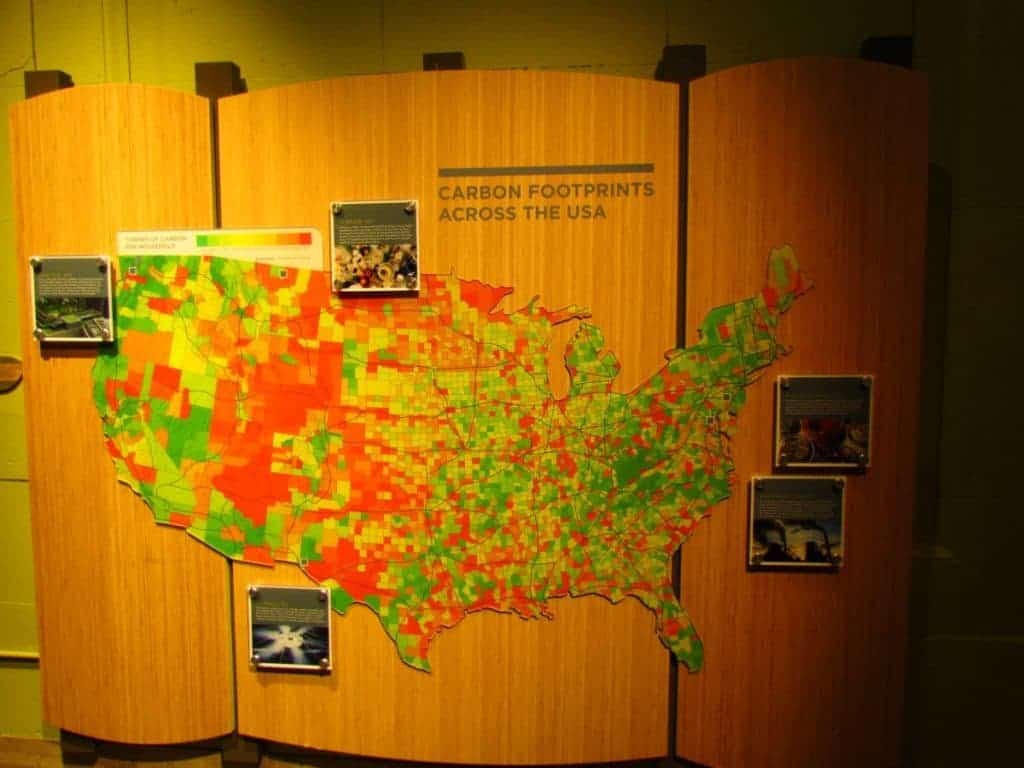 Display shows carbon footprints across the USA.