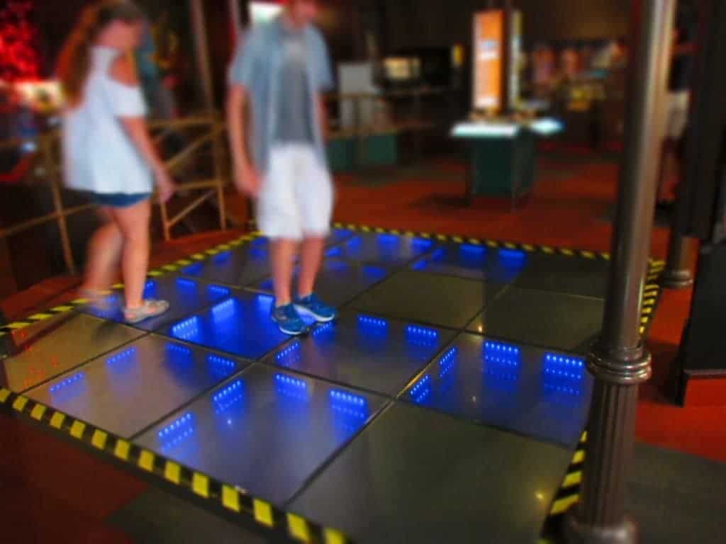 Lighting floor panels react to guest's weight.