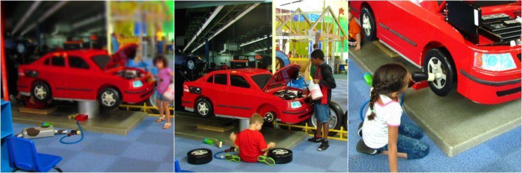 Kids take turn doing auto repair.