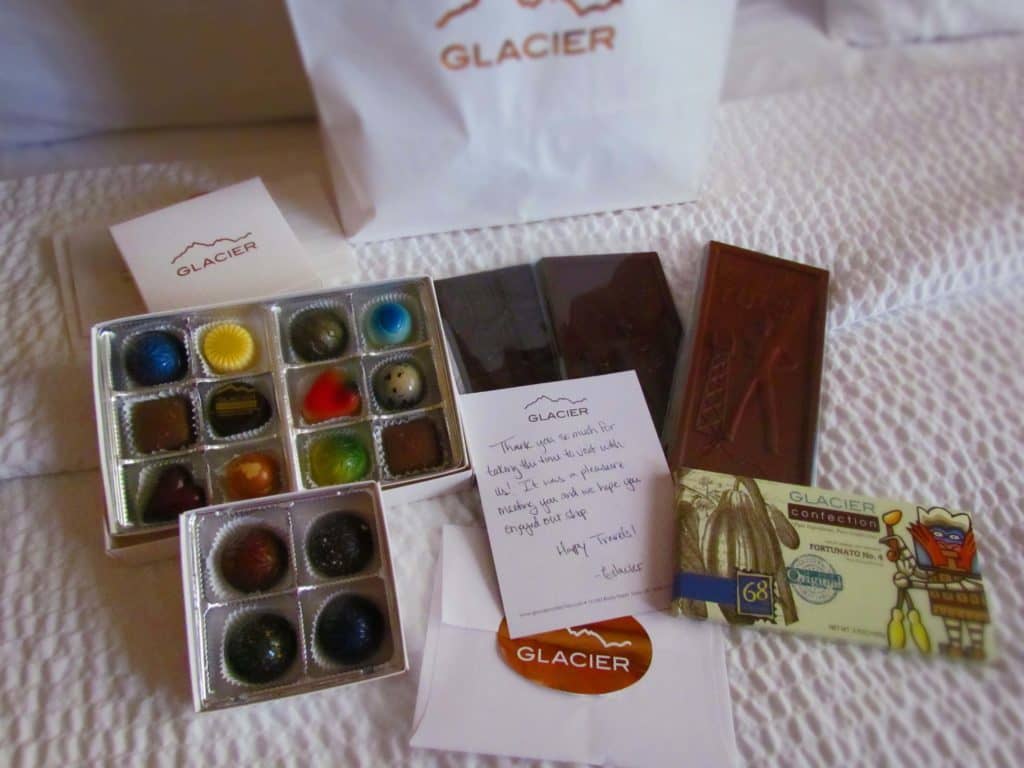 An assortment of chocolates that were given to the authors at the end of their visit. 