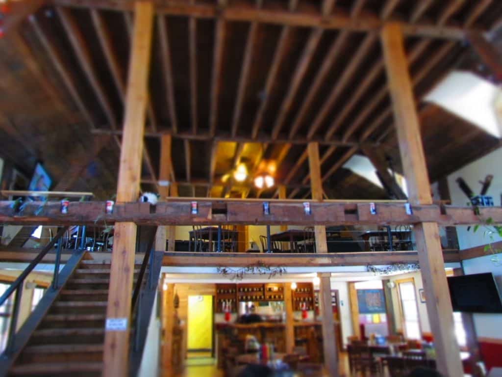 The open air feel is complimented by the over sized beams and supports inside the millstream Brau Haus.