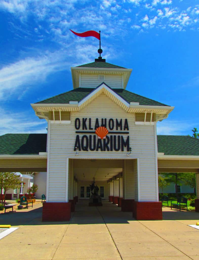 The grand entrance to the Oklahoma Aquarium in Jenks, Oklahoma.