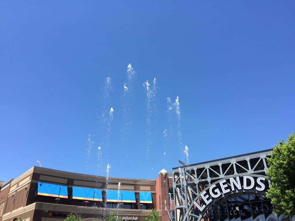 The fountain at Legends Shopping Center is enjoyable to watch.