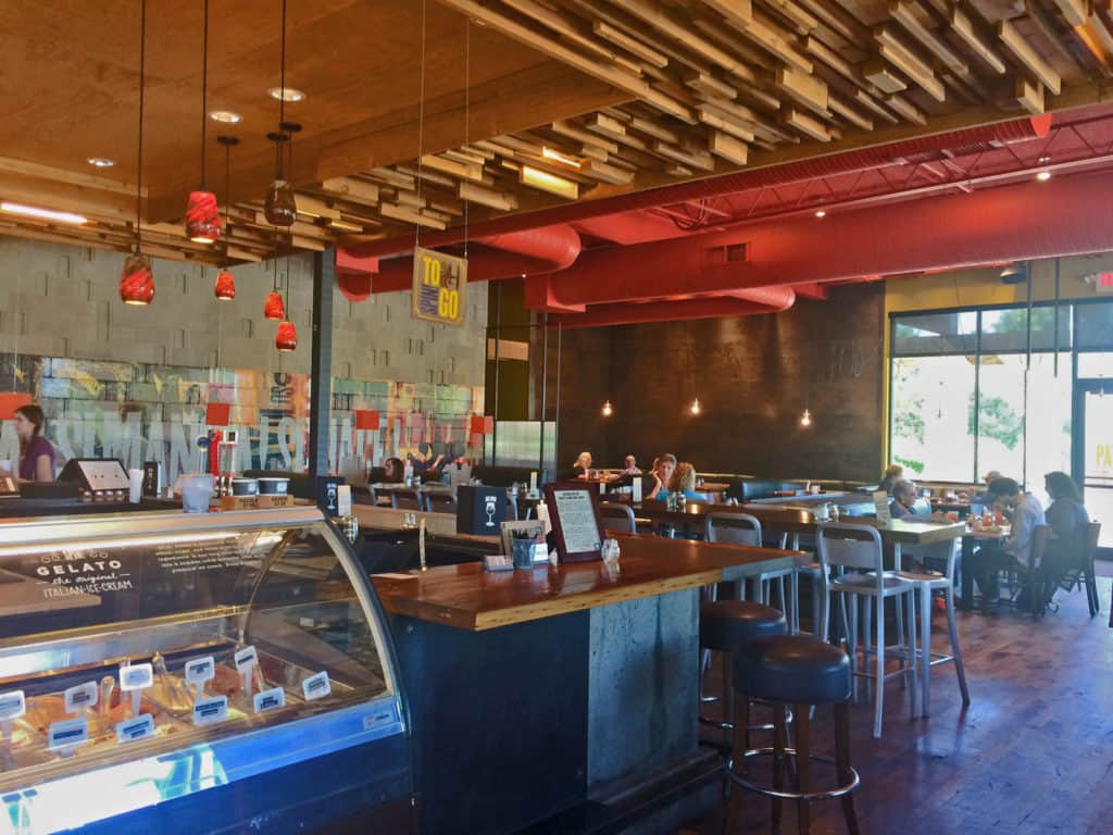 Spin Pizza features an airy and open dining area that feels comfortable and inviting.