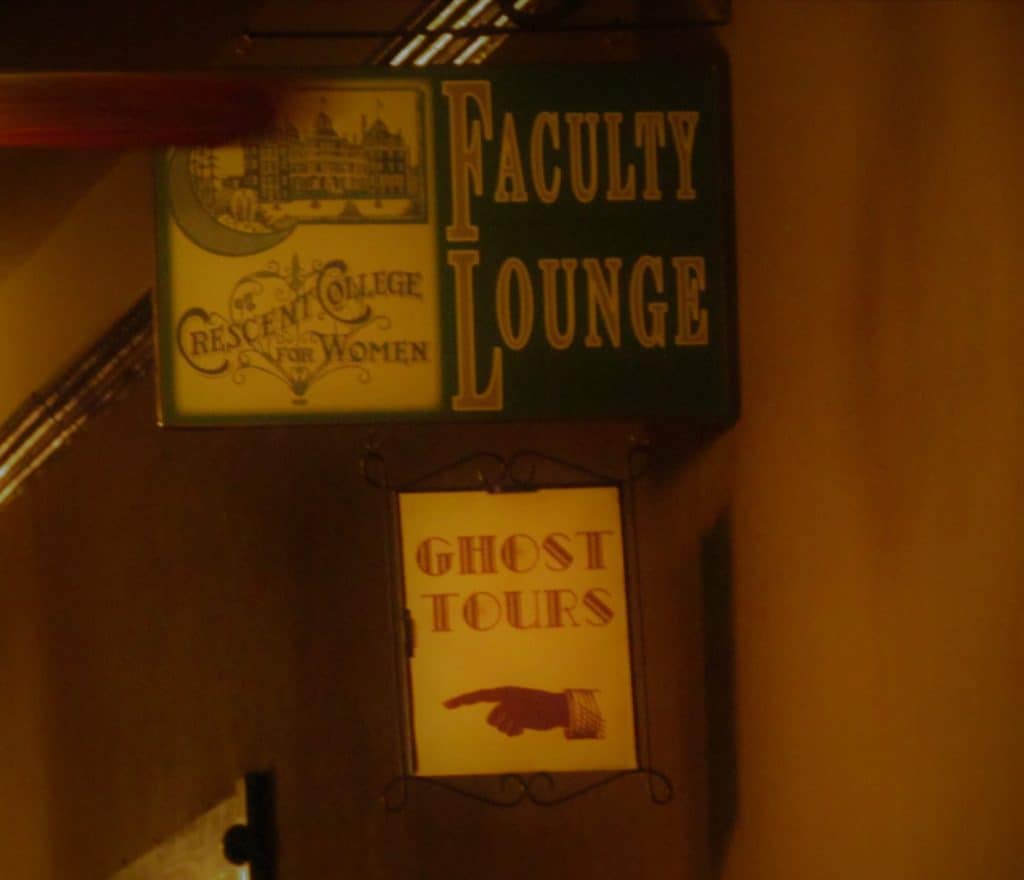 Signs identify the location of the ghost tour.