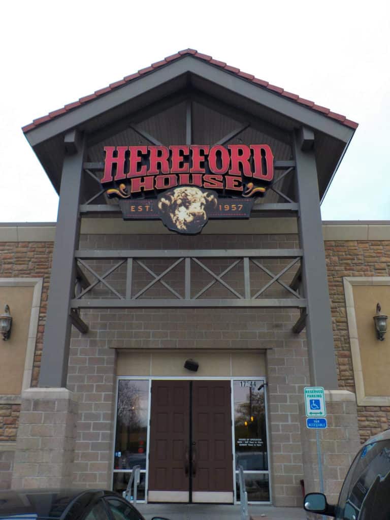 The restaurant entrance includes the classic signage like the original Hereford House.