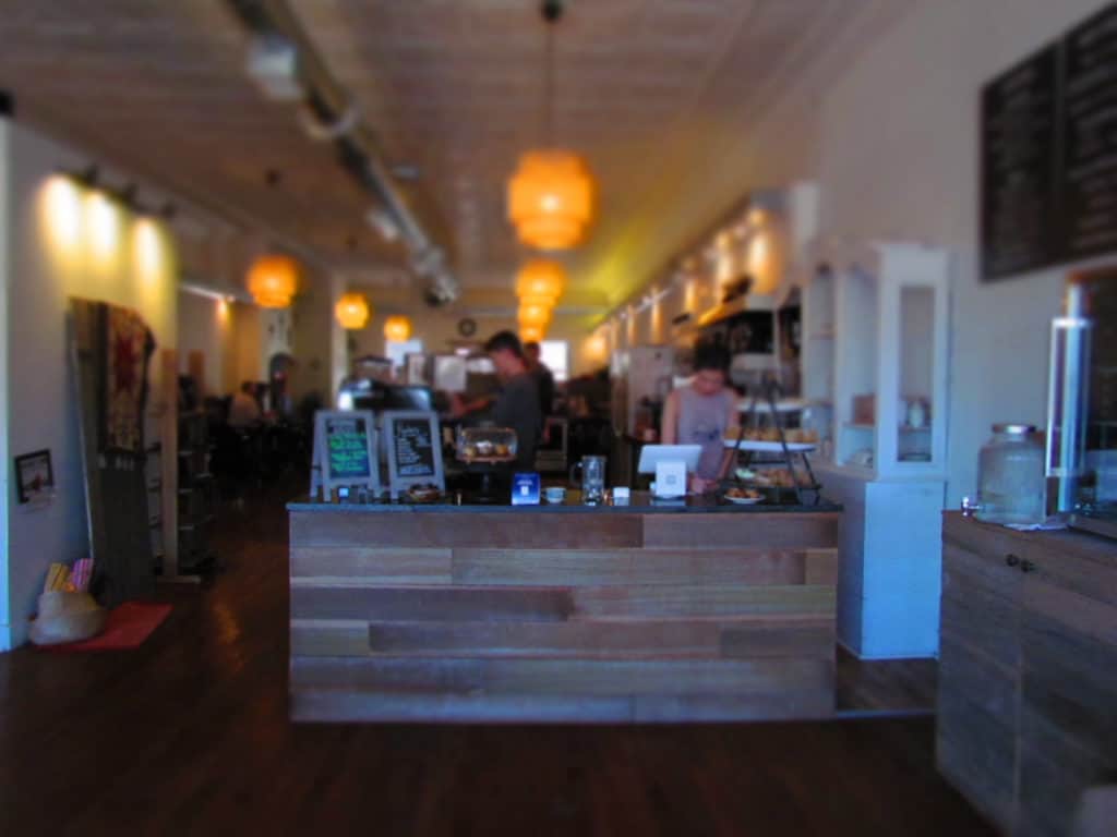 The counter at Third Space Coffee is located in a central location.