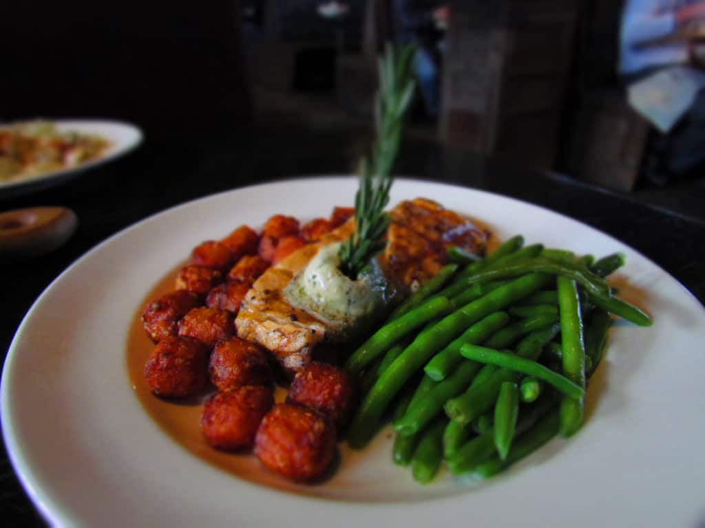 Maple Glazed Salmon is a tasty dish available at White River Fish House in Branson. Missouri.