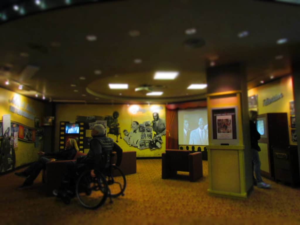 A theater area can be used to watch some of the recorded classic jazz performances.