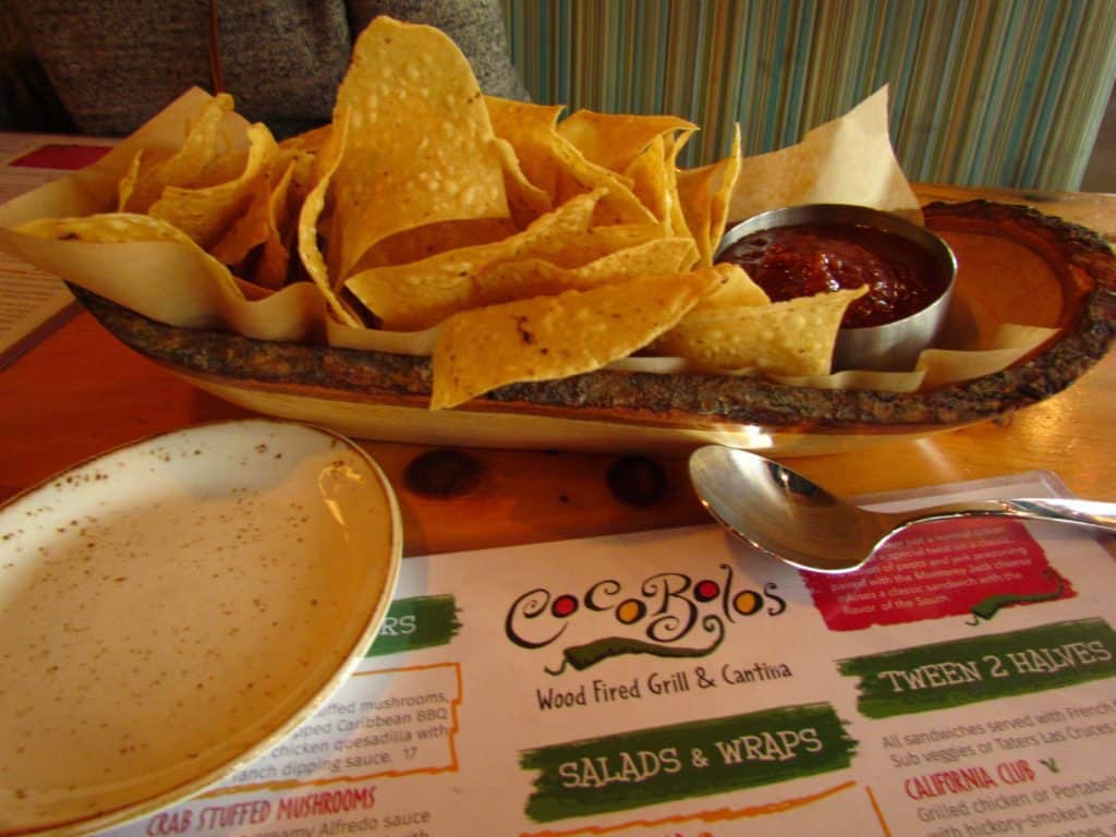 Chips and salsa are a perfect snack while studying the menu at Coco Bolos in Prairiefire.