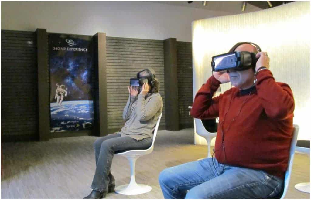 The authors experience virtual reality for the first time.