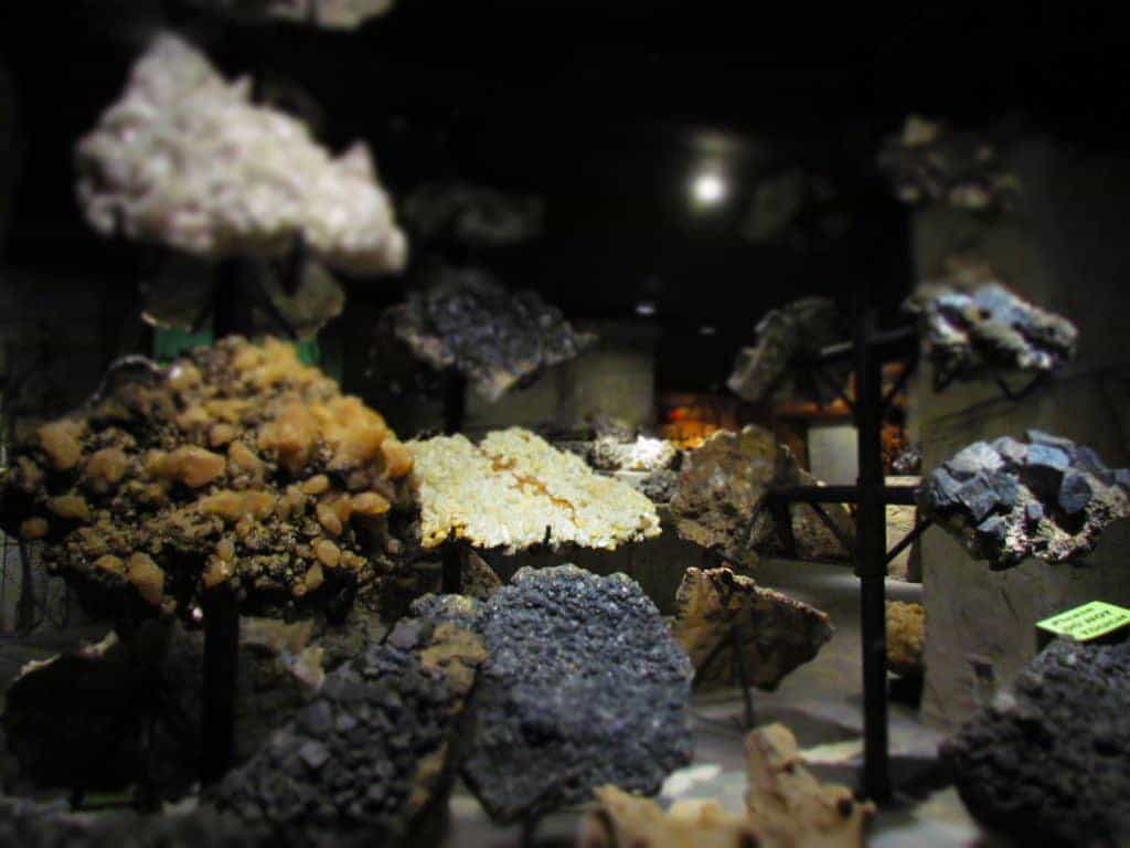 A variety of mineral samples are displayed at the Joplin Mining Museum.