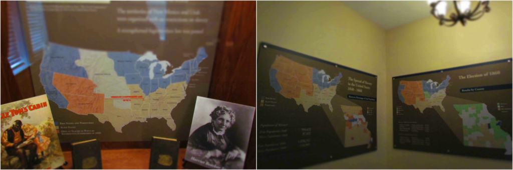 Informational panels describe facts about the election period at the start of the Civil War.