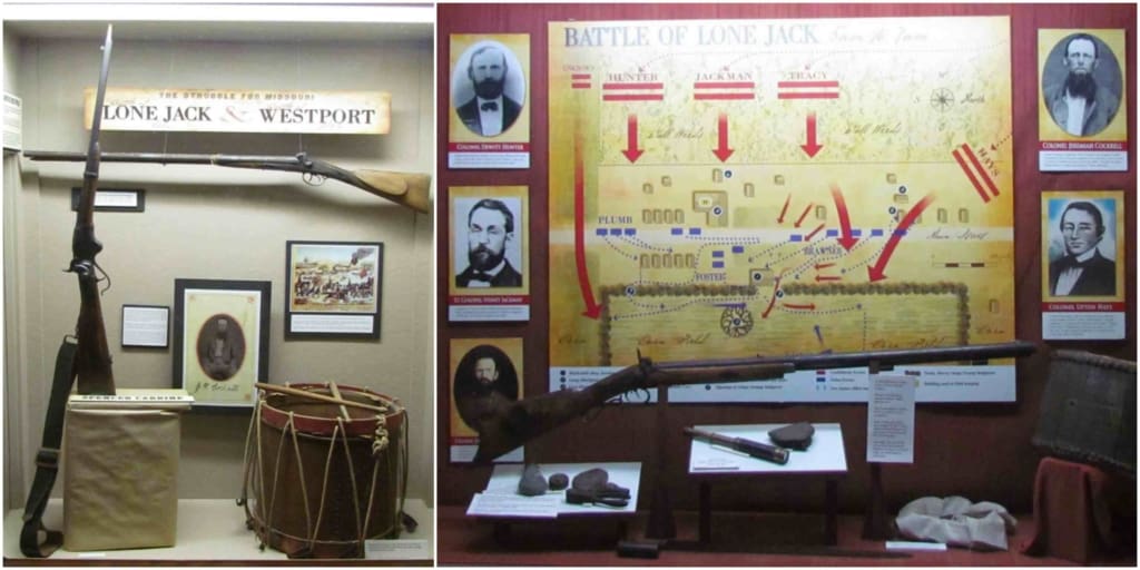 Displays at the Lone Jack Civil War Museum detail the battles fought at Westport and Lone Jack. 