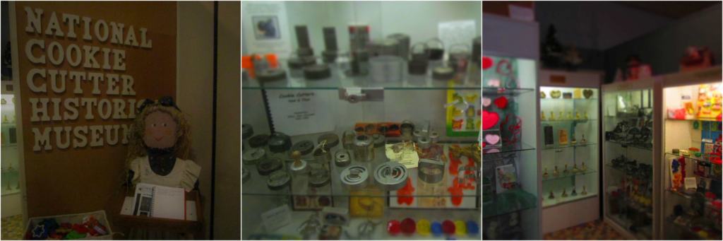 The cookie cutter display has items from many years of baking history.