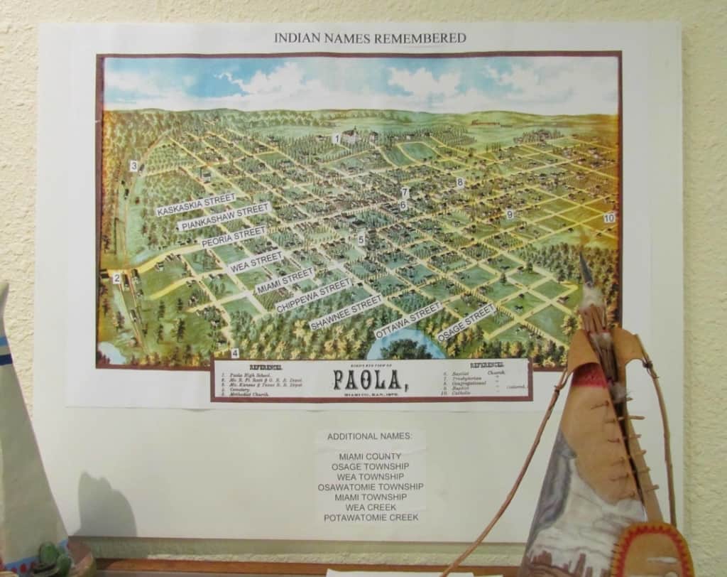 A map shows how many of the street names in Paola refer to the various Indian tribes who once populated the area.