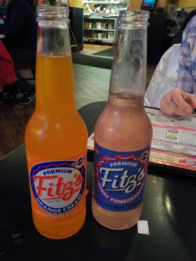 Two of the sixteen flavors of soda created and bottled at Fitz's in St. Louis, Missouri.