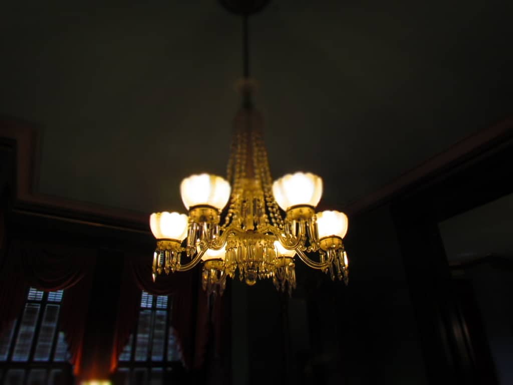 A chandelier that was originally destined for the White House resides in the Vaile Mansion.