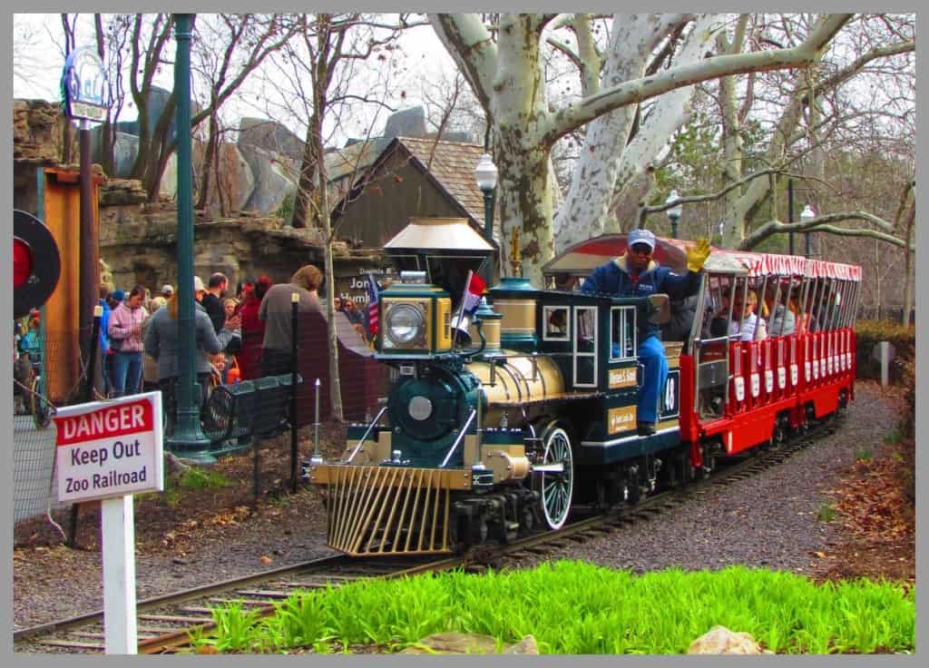 A ride on the miniature train is a great way to see the zoo.