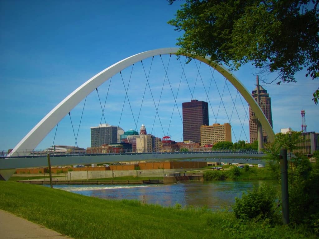 A wonderful view of the Des Moines downtown skyline.