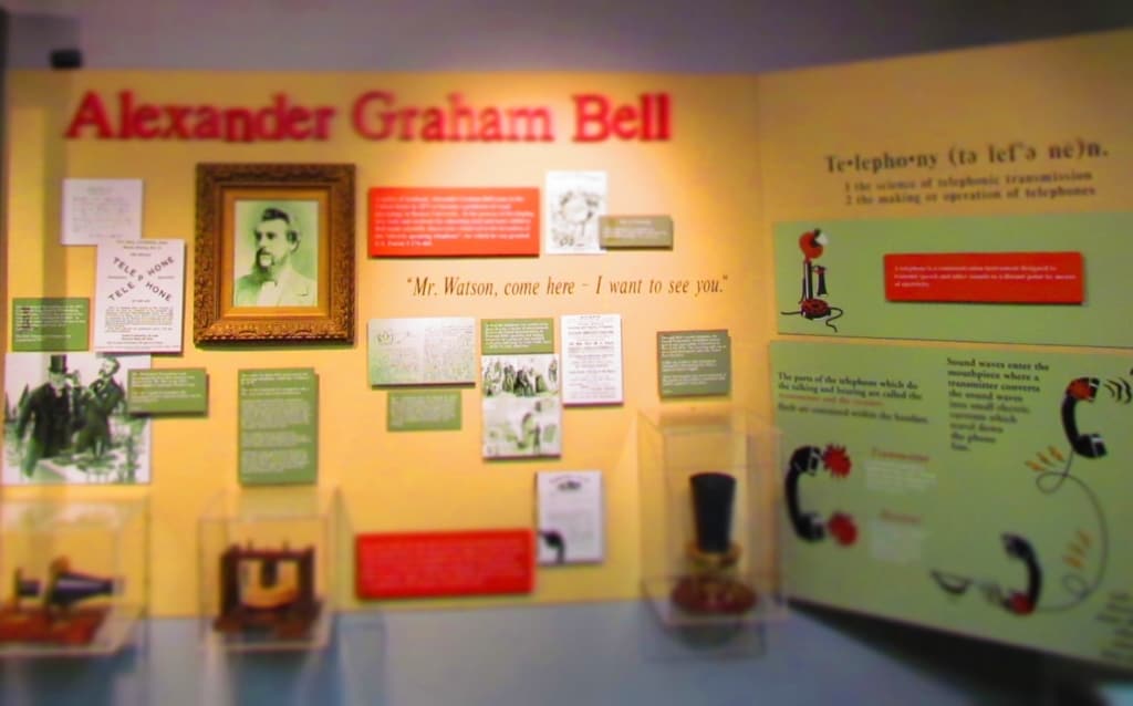 A display on Alexander Graham Bell shows the importance of his most popular invention. 
