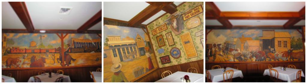 Some of the dining rooms have large murals painted on the walls.