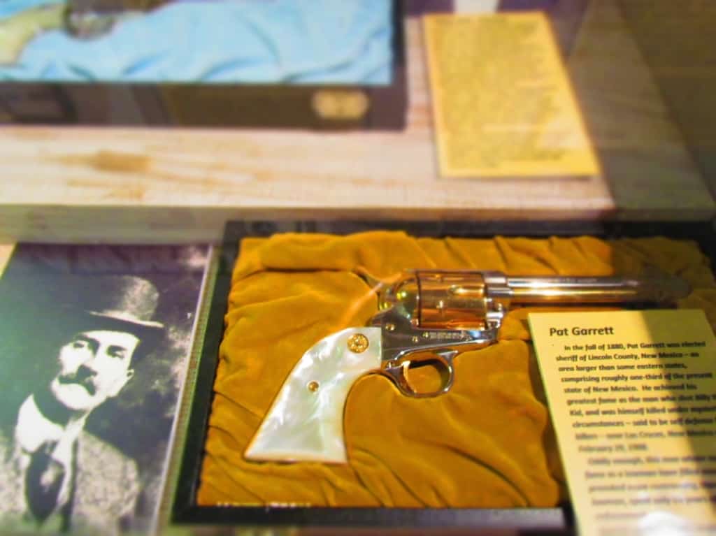 One of Pat Garrett's pistols is displayed at the Dickinson Heritage Center.
