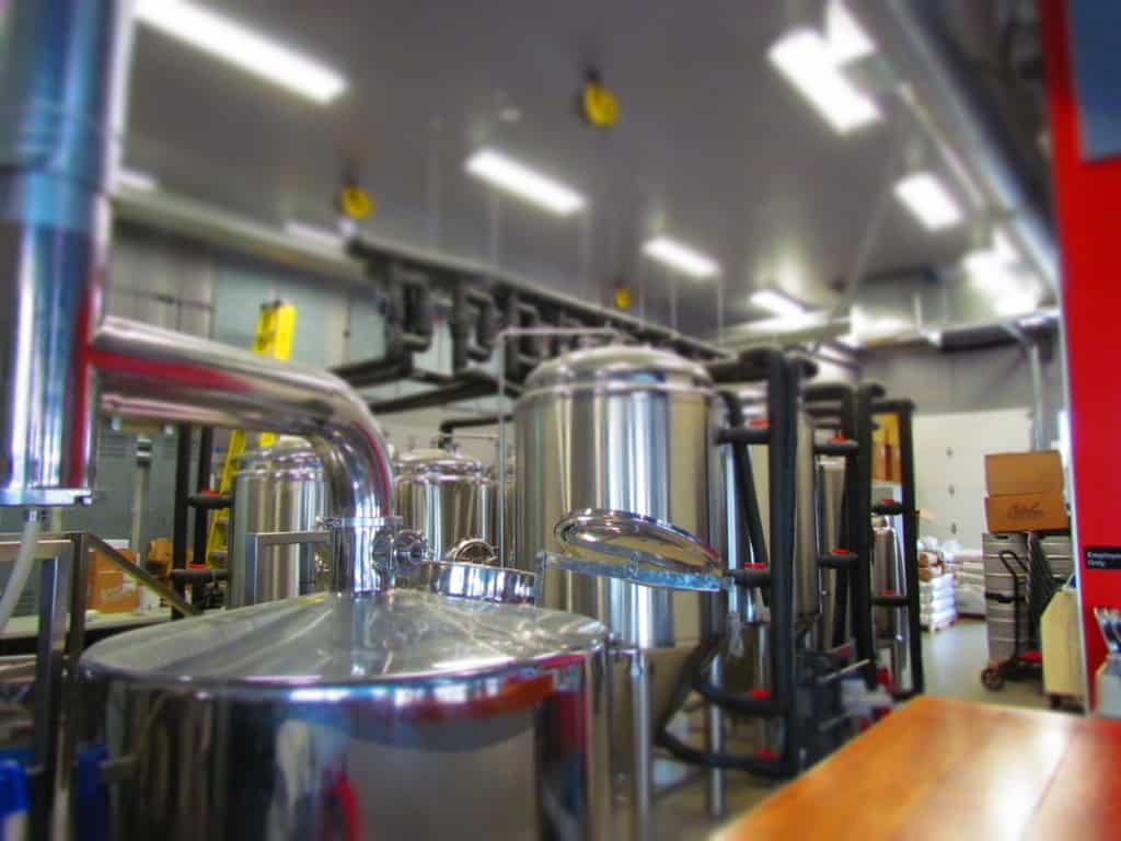 the brewing equipment at Dodge City Brewing sits idle on Saturday.