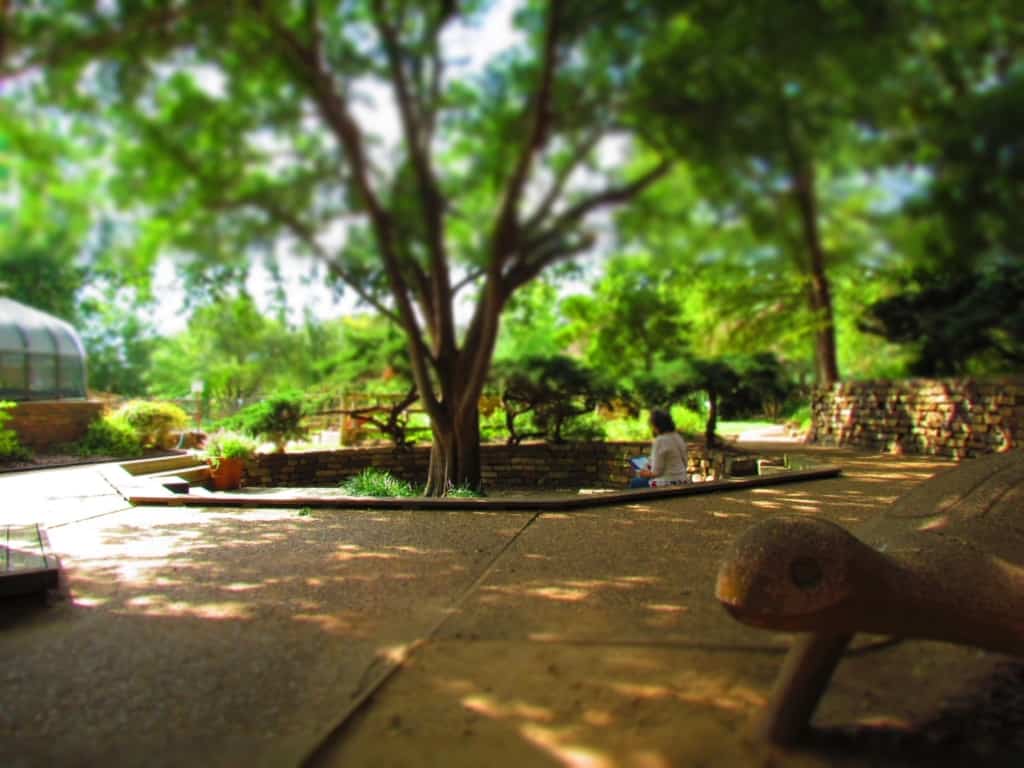 A quiet space in the gardens allows for reflecting on all of the science exhibits.