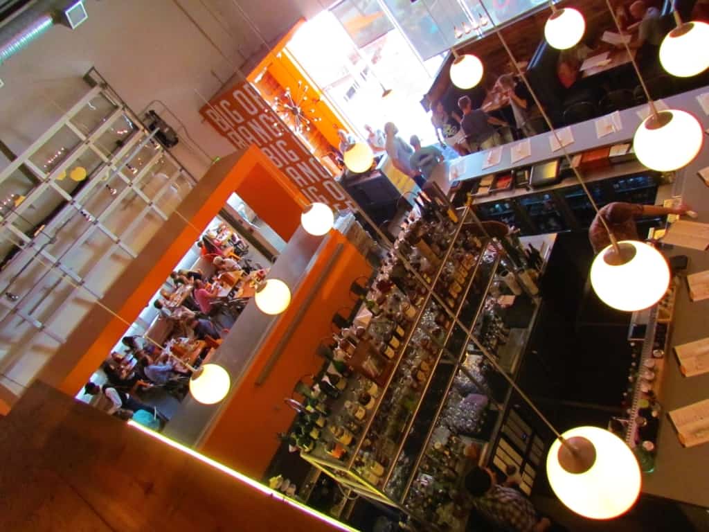 A great view of the bar area is found from the second floor. 