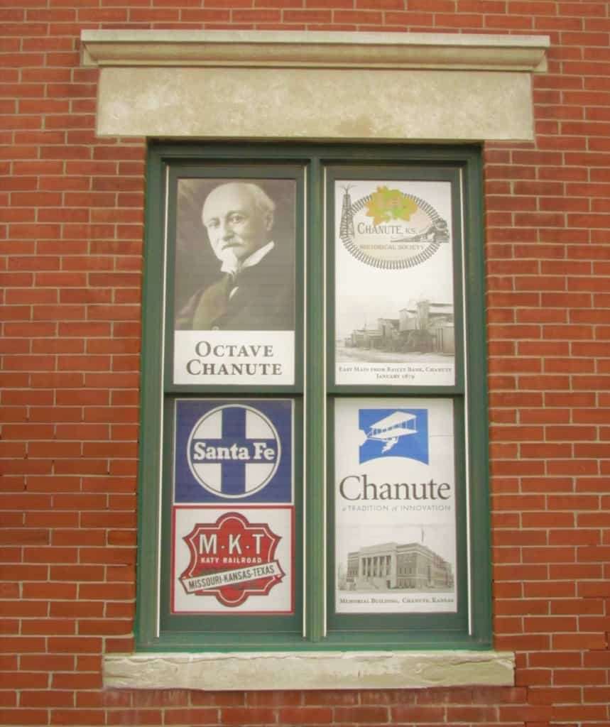 A window at the Chanute Historical Society Museum showcases the namesake for the city.