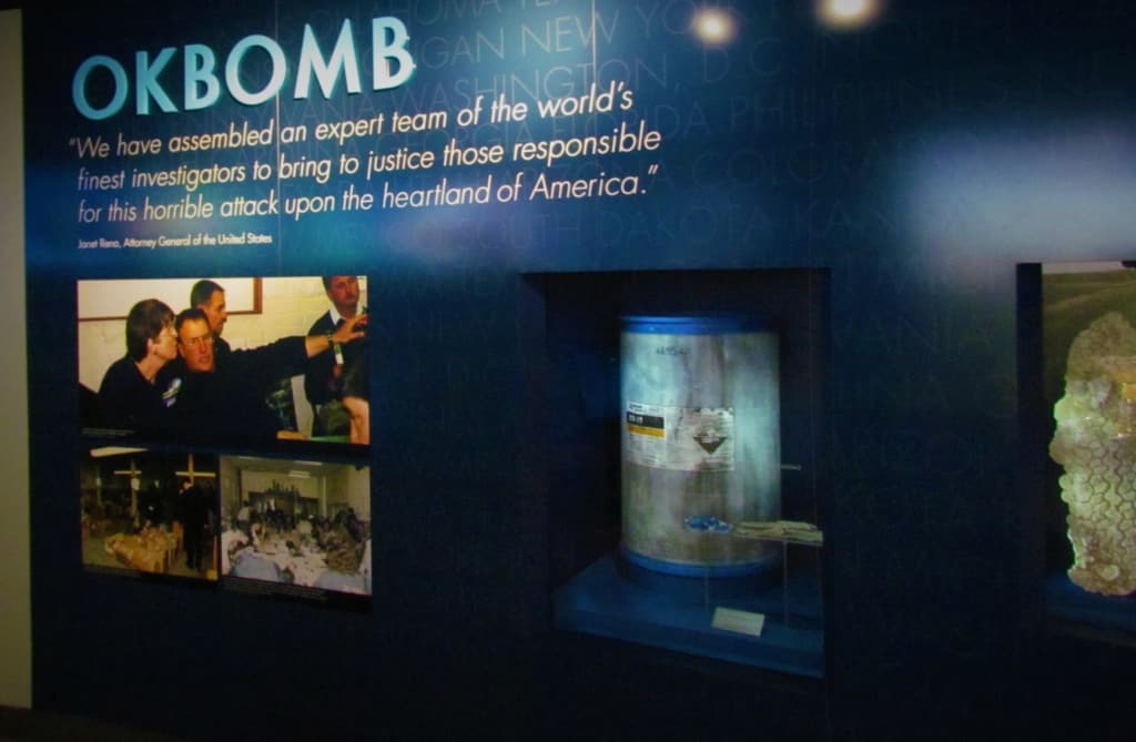 An exhibit details the Oklahoma City bomb.