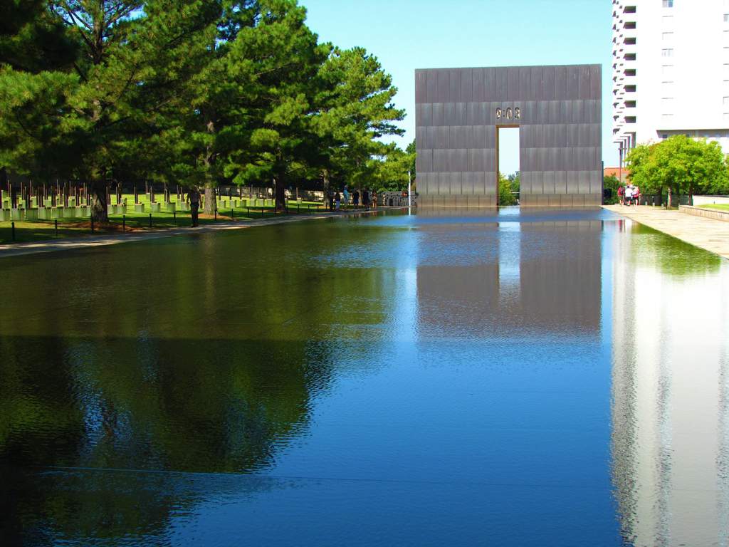 The Memorial courtyard is a place to reflect.