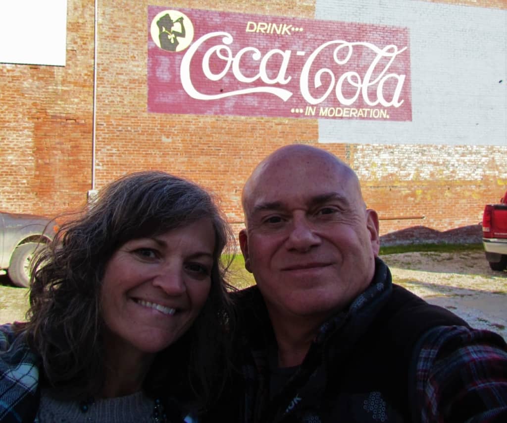 The authors pose for a selfie in Iola, Kansas.