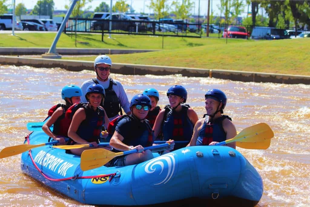 It's all smiles after successfully navigating the rapids course at Riversport Adventures OKC, in Oklahoma City. 