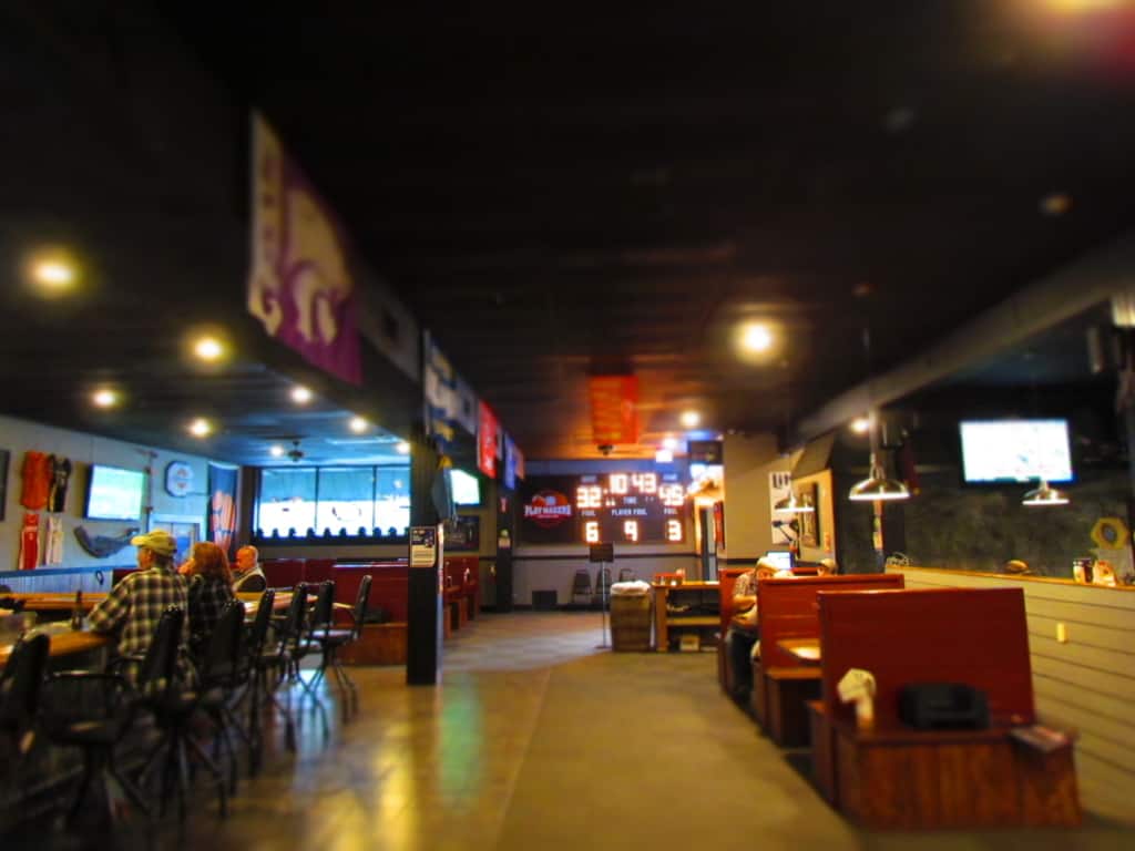 The spacious interior of Playmakers Sports bar and Grill in Chanute, Kansas.