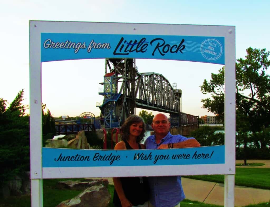The authors pose at a selfie station along the Central Arkansas River Trail. 