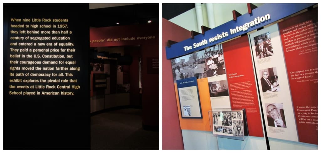 Informational panels tell the story of the nine students who challenged the segregated policy of Little Rock in the 1950's. 