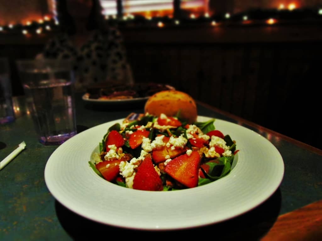 The Berry Spinach Salad is a lower calorie option for a delicious lunch at Stone Canyon Pizza.