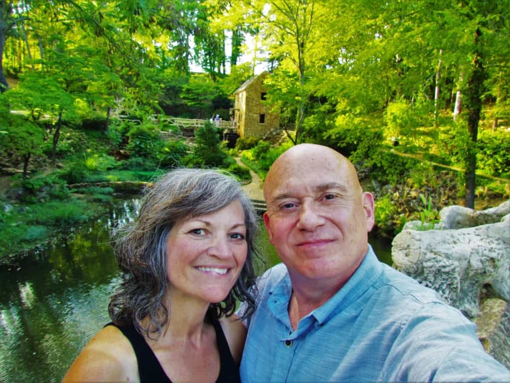 The authors pose for a selfie at the Old Mill, which was used during the opening scene of Gone With The Wind. 