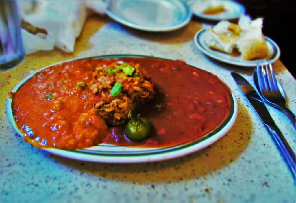 A sampler plate offers tastes of gumbo, jambalay, and Red beans with rice. 