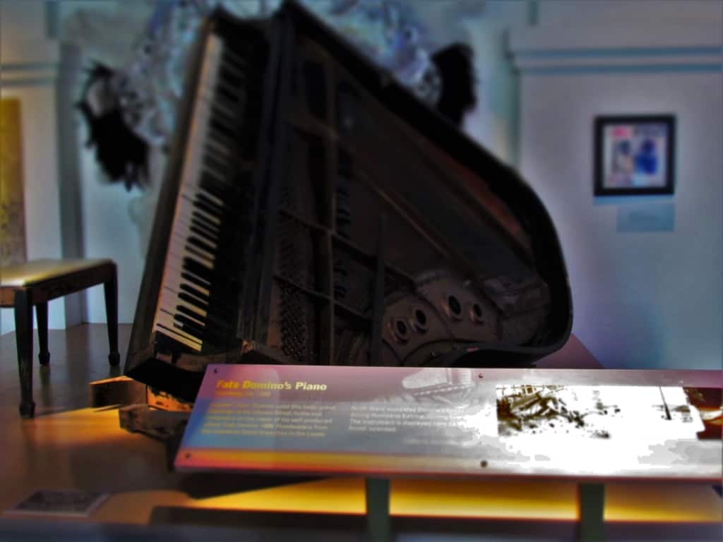 The piano of Fats Domino is displayed as part of the damage from Hurricane Katrina.